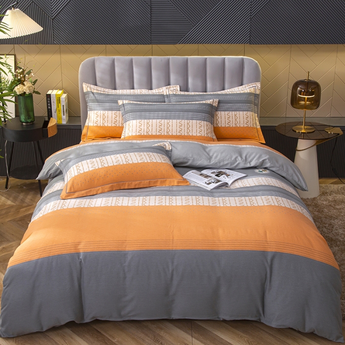 91家纺网 家纺一手货源 找家纺 简冠家纺 2022新款全棉加厚生态磨毛四件套 都市英伦-桔