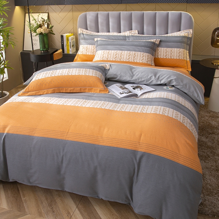 91家纺网 家纺一手货源 找家纺 简冠家纺 2022新款全棉加厚生态磨毛四件套 都市英伦-桔