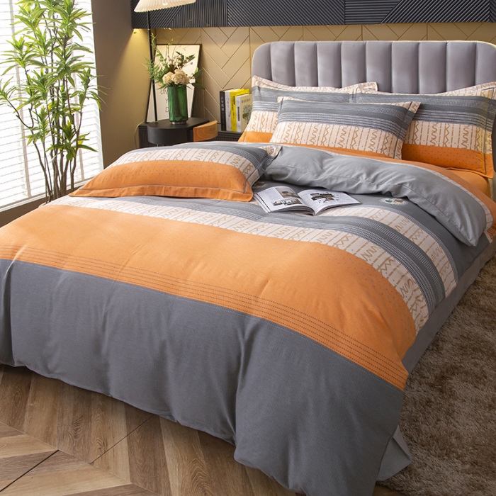 91家纺网 家纺一手货源 找家纺 简冠家纺 2022新款全棉加厚生态磨毛四件套 都市英伦-桔