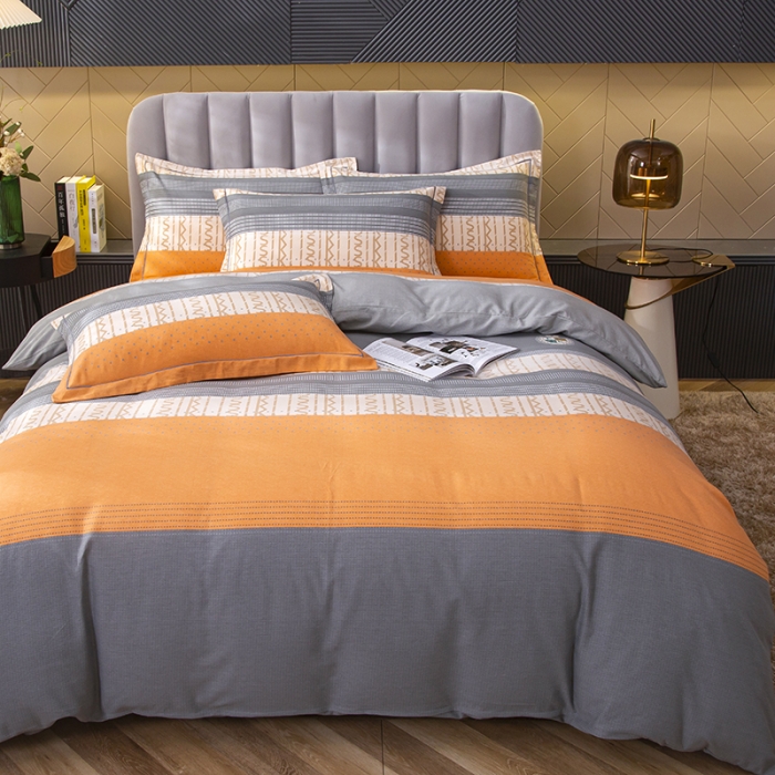 91家纺网 家纺一手货源 找家纺 简冠家纺 2022新款全棉加厚生态磨毛四件套 都市英伦-桔