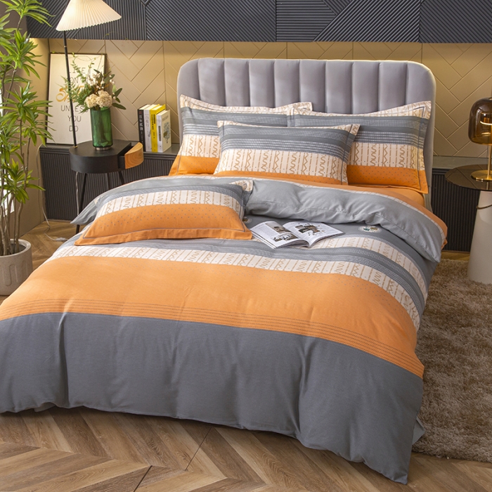 91家纺网 家纺一手货源 找家纺 简冠家纺 2022新款全棉加厚生态磨毛四件套 都市英伦-桔