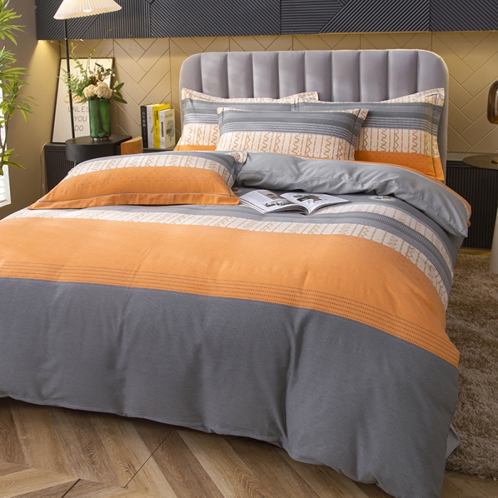 91家纺网 家纺一手货源 找家纺 简冠家纺 2022新款全棉加厚生态磨毛四件套 都市英伦-桔