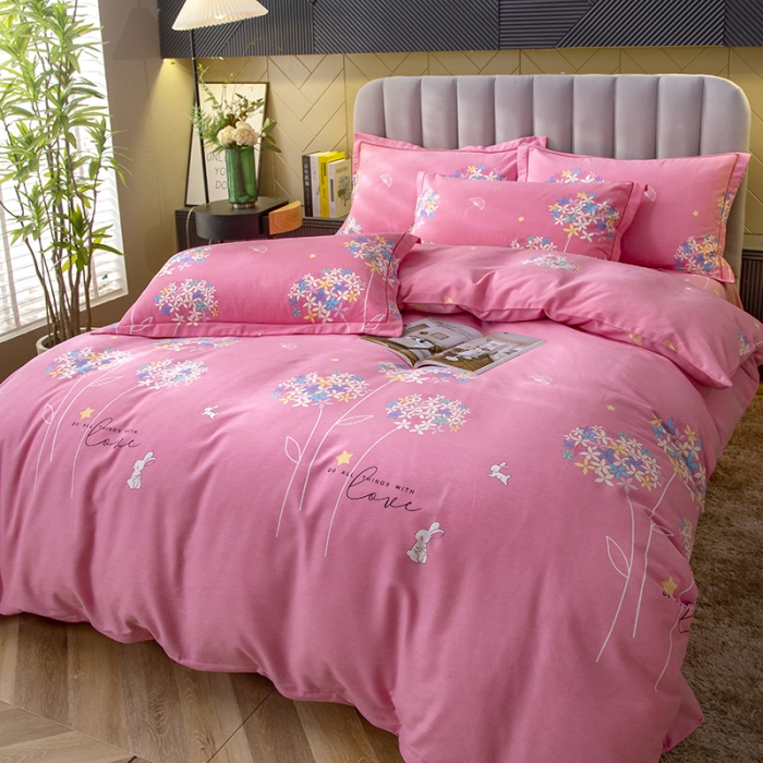 91家纺网 家纺一手货源 找家纺 简冠家纺 2022新款全棉加厚生态磨毛四件套 花园小兔-粉