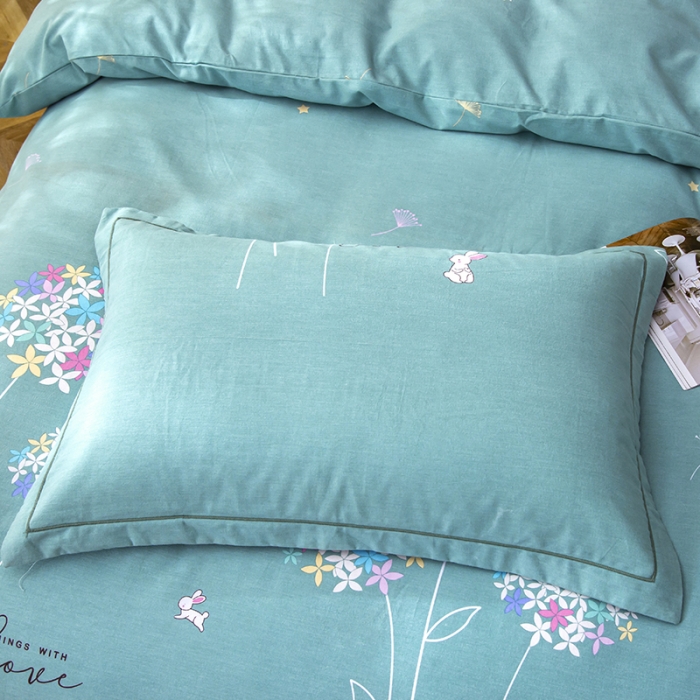 91家纺网 家纺一手货源 找家纺 简冠家纺 2022新款全棉加厚生态磨毛四件套 花园小兔-绿