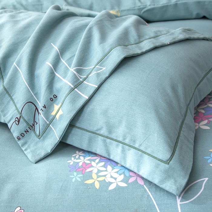 91家纺网 家纺一手货源 找家纺 简冠家纺 2022新款全棉加厚生态磨毛四件套 花园小兔-绿