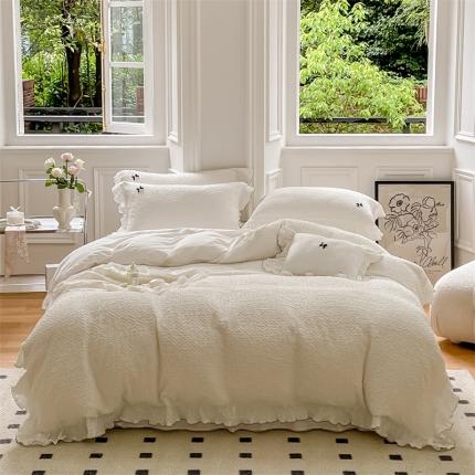 91家纺网 家纺一手货源 找家纺 婳庭家居 2023新款雪山系列全棉泡泡纱四件套 雪山-奶油白