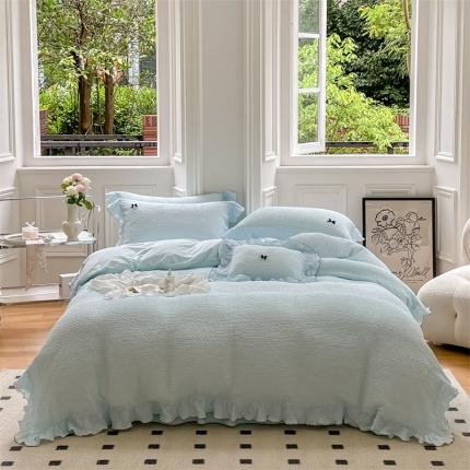 婳庭家居 2023新款雪山系列全棉泡泡纱四件套 雪山-海盐蓝