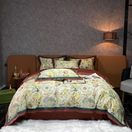 91家纺网 家纺一手货源 找家纺 7月新款高端100S数码印花美式复古风四件套三面边