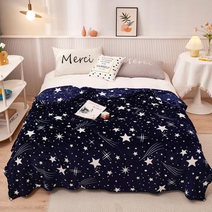 坦客毯业 新款印花法莱绒毛毯沙发盖毯午睡毯子 璀璨星空-蓝