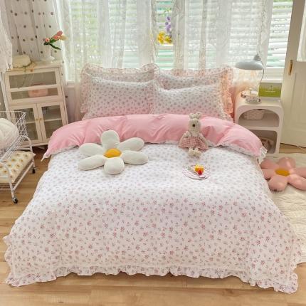 91家纺网 家纺一手货源 找家纺 艾唯希 2024新款法式花边全棉四件套 小清新