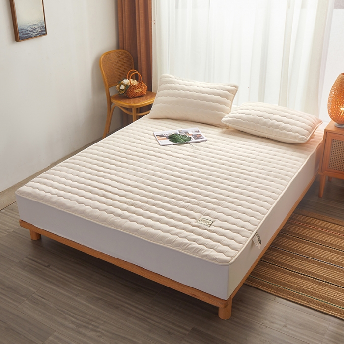 91家纺网 家纺一手货源 找家纺 芬晴 2023新款A类全棉母婴级抗菌防螨夹棉床笠 波浪-米白