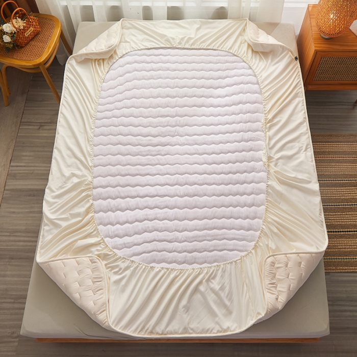 91家纺网 家纺一手货源 找家纺 芬晴 2023新款A类全棉母婴级抗菌防螨夹棉床笠 波浪-米白