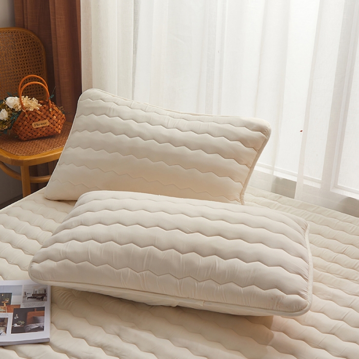 91家纺网 家纺一手货源 找家纺 芬晴 2023新款A类全棉母婴级抗菌防螨夹棉床笠 波浪-米白