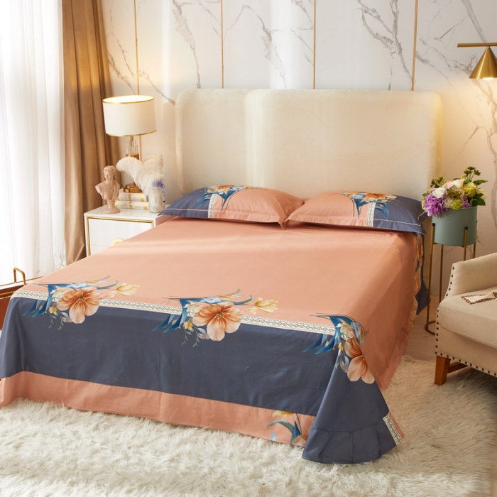 91家纺网 家纺一手货源 找家纺 金纱玉纺2022新款全棉生态大版磨毛四件套 花好月圆-粉