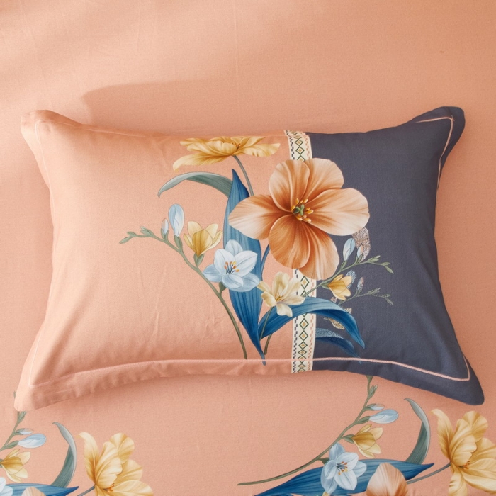 91家纺网 家纺一手货源 找家纺 金纱玉纺2022新款全棉生态大版磨毛四件套 花好月圆-粉