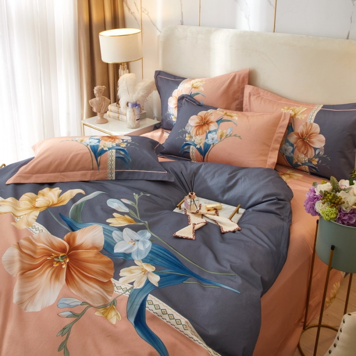 91家纺网 家纺一手货源 找家纺 金纱玉纺2022新款全棉生态大版磨毛四件套 花好月圆-粉