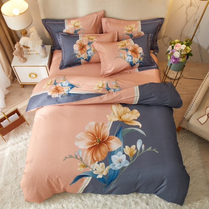 91家纺网 家纺一手货源 找家纺 金纱玉纺2022新款全棉生态大版磨毛四件套 花好月圆-粉