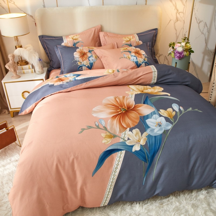 91家纺网 家纺一手货源 找家纺 金纱玉纺2022新款全棉生态大版磨毛四件套 花好月圆-粉