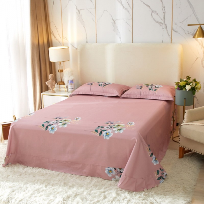 91家纺网 家纺一手货源 找家纺 金纱玉纺2022新款全棉生态大版磨毛四件套 花语情缘-粉