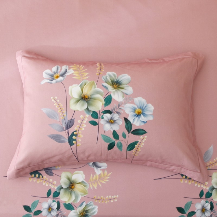 91家纺网 家纺一手货源 找家纺 金纱玉纺2022新款全棉生态大版磨毛四件套 花语情缘-粉