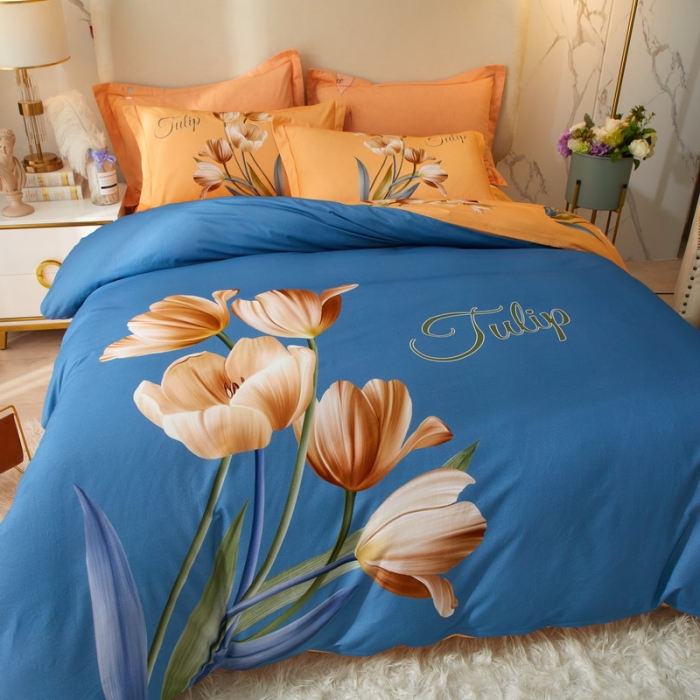 91家纺网 家纺一手货源 找家纺 金纱玉纺2022新款全棉生态大版磨毛四件套 罗曼蒂克-兰