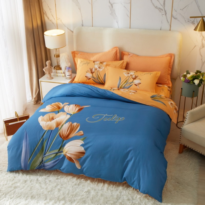 91家纺网 家纺一手货源 找家纺 金纱玉纺2022新款全棉生态大版磨毛四件套 罗曼蒂克-兰