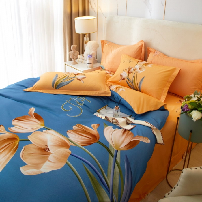 91家纺网 家纺一手货源 找家纺 金纱玉纺2022新款全棉生态大版磨毛四件套 罗曼蒂克-兰