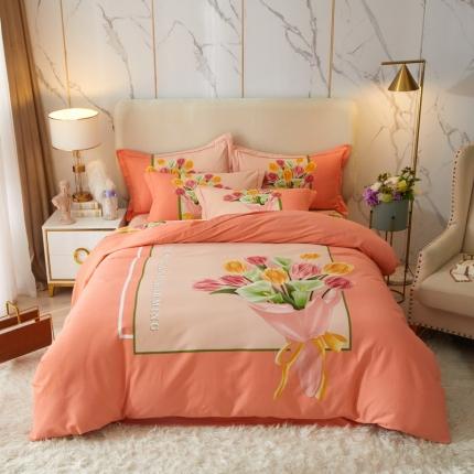 91家纺网 家纺一手货源 找家纺 金纱玉纺2022新款全棉生态大版磨毛四件套 曼妙时光-粉