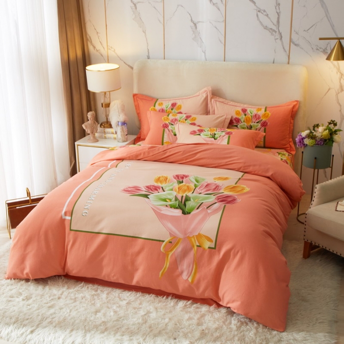 91家纺网 家纺一手货源 找家纺 金纱玉纺2022新款全棉生态大版磨毛四件套 曼妙时光-粉