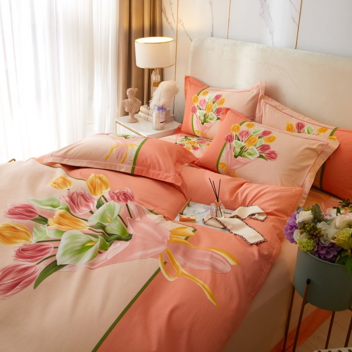 91家纺网 家纺一手货源 找家纺 金纱玉纺2022新款全棉生态大版磨毛四件套 曼妙时光-粉