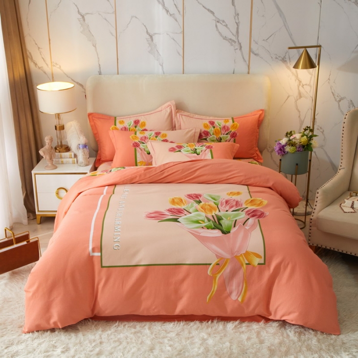 91家纺网 家纺一手货源 找家纺 金纱玉纺2022新款全棉生态大版磨毛四件套 曼妙时光-粉