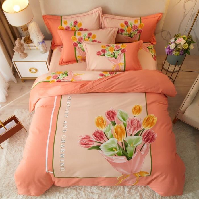 91家纺网 家纺一手货源 找家纺 金纱玉纺2022新款全棉生态大版磨毛四件套 曼妙时光-粉