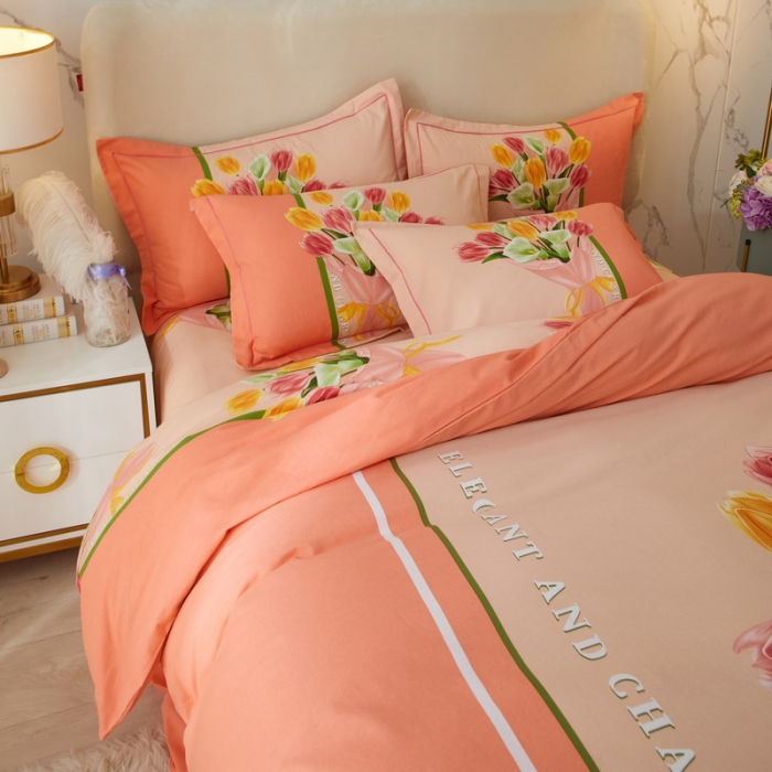 91家纺网 家纺一手货源 找家纺 金纱玉纺2022新款全棉生态大版磨毛四件套 曼妙时光-粉