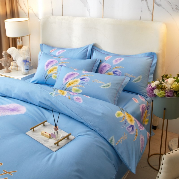 91家纺网 家纺一手货源 找家纺 金纱玉纺2022新款全棉生态大版磨毛四件套 秋色宜人-兰