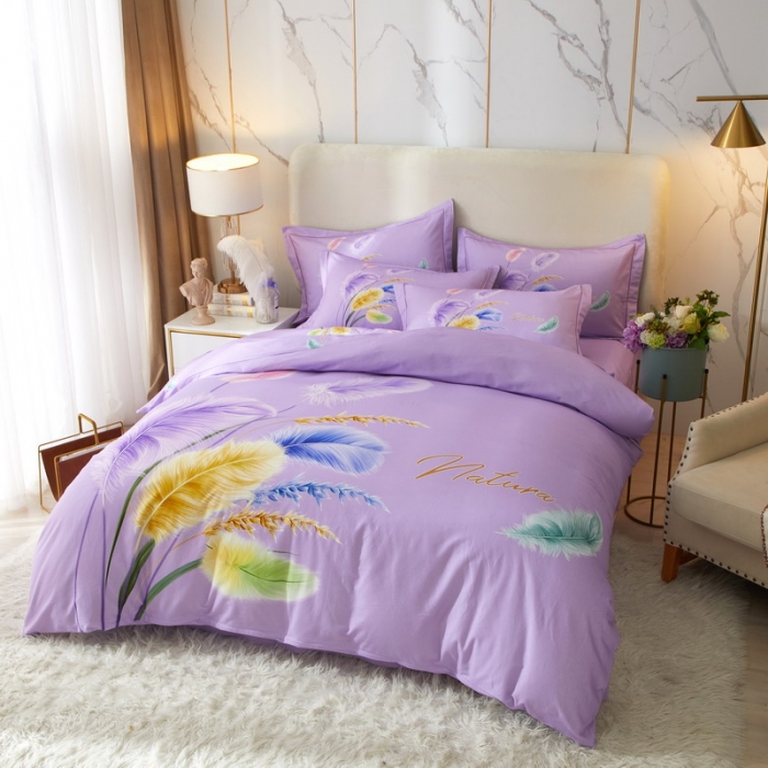 91家纺网 家纺一手货源 找家纺 金纱玉纺2022新款全棉生态大版磨毛四件套 秋色宜人-紫