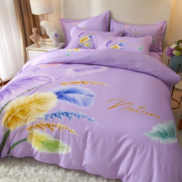 91家纺网 家纺一手货源 找家纺 金纱玉纺2022新款全棉生态大版磨毛四件套 秋色宜人-紫