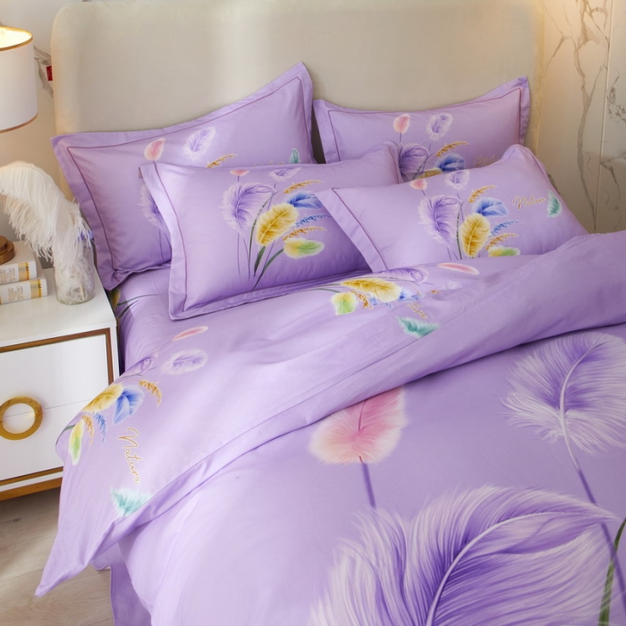 91家纺网 家纺一手货源 找家纺 金纱玉纺2022新款全棉生态大版磨毛四件套 秋色宜人-紫