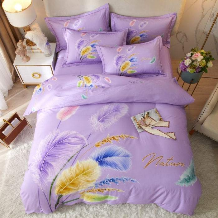 91家纺网 家纺一手货源 找家纺 金纱玉纺2022新款全棉生态大版磨毛四件套 秋色宜人-紫