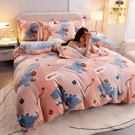 91家纺网 家纺一手货源 找家纺 （总）同田 2023新款牛奶金貂绒四件套印花保暖法莱水晶绒