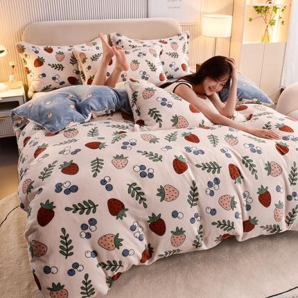 91家纺网 家纺一手货源 找家纺 （总）同田 2023新款牛奶金貂绒四件套印花保暖法莱水晶绒