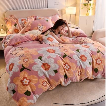 91家纺网 家纺一手货源 找家纺 （总）同田 2023新款牛奶金貂绒四件套印花保暖法莱水晶绒