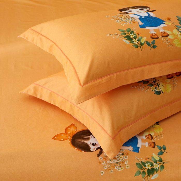 91家纺网 家纺一手货源 找家纺 金纱玉纺2022新款全棉生态大版磨毛四件套 田丫丫-桔