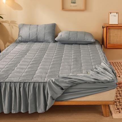 2022新款A类原棉大豆夹棉床裙款床笠本色大豆床笠错落格夜灰