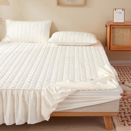 2022新款A类原棉大豆夹棉床裙款床笠全棉原棉床笠小麦格本白