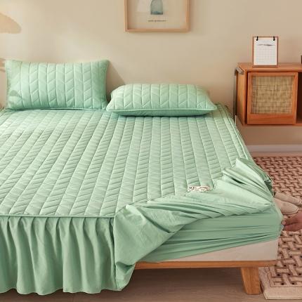 2022新款A类原棉大豆夹棉床裙款床笠全棉原棉床笠小麦格抹茶