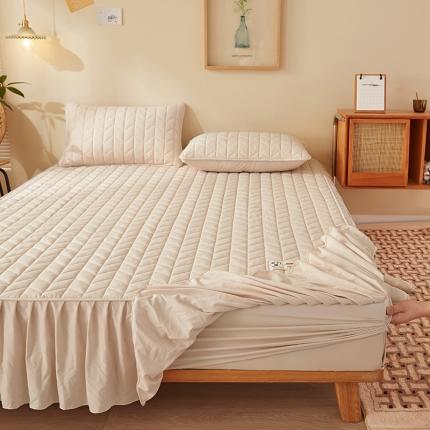 2022新款A类原棉大豆夹棉床裙款床笠全棉原棉床笠小麦格奶咖