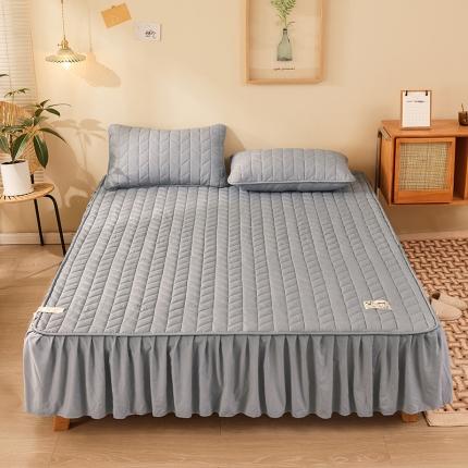 91家纺网 家纺一手货源 找家纺 2022新款A类原棉大豆夹棉床裙款床笠全棉原棉床笠小麦格夜灰