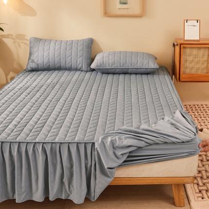 2022新款A类原棉大豆夹棉床裙款床笠全棉原棉床笠小麦格夜灰