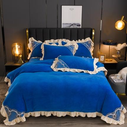 睡美人 维多利亚系列韩版牛奶绒蕾丝款四件套 维多利亚-梦幻蓝