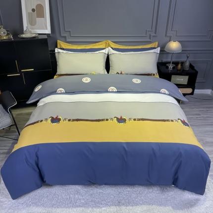 91家纺网 家纺一手货源 找家纺 总 金爱家 2023新款大阪纯棉生态磨毛条格简约系列四件套